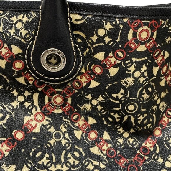 CHANEL Coco Travel Line Black Red Cream PVC Leather Tote Bag 963-073125 - Picture 8 of 14
